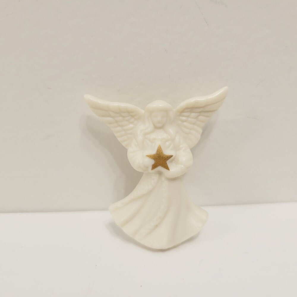 Vtg Lenox Angel Brooch Ivory Porcelain Gold Star Accent Pin